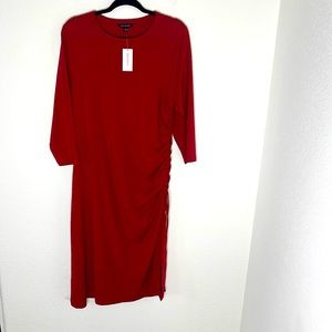 NWT Red Long Sleeve Ponte Dress with Side Ruching